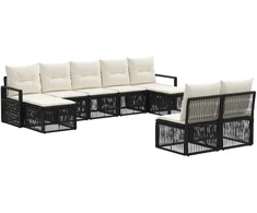 Lauko baldų komplektas Sodo Sofų Rinkinys 9 pcs Juoda poliratanas