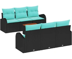 Lauko baldų komplektas Sodo Sofų Rinkinys 7 pcs Juoda ir turkio poliratanas