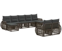 Lauko baldų komplektas Sodo Sofų Rinkinys 9 pcs Pilka ir tamsiai pilka poliratanas