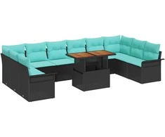 Lauko baldų komplektas Sodo Sofų Rinkinys su saugykla 11 pcs Juoda Poli ratanas