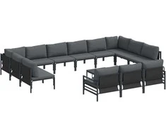 Sodo Sofų Rinkinys su pagalve 14 pcs Juoda Plienas