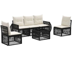 Lauko baldų komplektas Sodo Sofų Rinkinys 6 pcs Juoda ir kreminė balta poliratanas