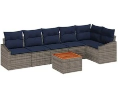 Lauko baldų komplektas Sodo Sofų Rinkinys 7 pcs Pilka ir tamsiai mėlyna poliratanas