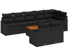 Lauko baldų komplektas Sodo Sofų Rinkinys su saugykla 9 pcs Juoda poliratanas