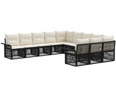 Lauko baldų komplektas Sodo Sofų Rinkinys 11 pcs Juoda poliratanas