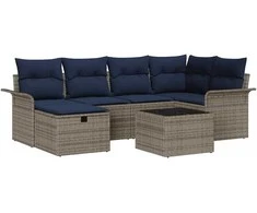 Lauko baldų komplektas Sodo Sofų Rinkinys su pagalve 7 pcs Pilka Poli ratanas