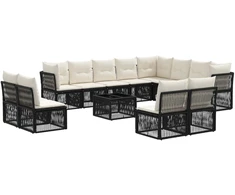 Lauko baldų komplektas Sodo Sofų Rinkinys 13 pcs Juoda poliratanas