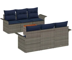 Lauko baldų komplektas Sodo Sofų Rinkinys su pagalve 7 pcs Pilka poliratanas