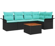 Lauko baldų komplektas Sodo Sofų Rinkinys su pagalve 6 pcs Juoda poliratanas
