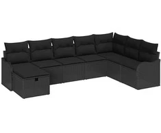 Lauko baldų komplektas Sodo Sofų Rinkinys su pagalve 8 pcs Juoda Poli ratanas