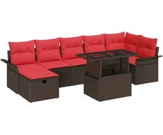 Lauko baldų komplektas Sodo Sofų Rinkinys su pagalve 8 pcs Ruda Poli ratanas