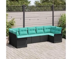 Lauko baldų komplektas Sodo Sofų Rinkinys su saugykla 7 pcs Juoda Poli ratanas