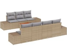 Lauko baldų komplektas Sodo Sofų Rinkinys 8 pcs Bežinė ir šviesiai pilka poliratanas