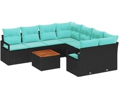 Lauko baldų komplektas Sodo Sofų Rinkinys su pagalve 9 pcs Juoda poliratanas