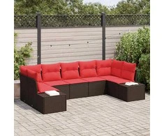 Lauko baldų komplektas Sodo Sofų Rinkinys su pagalve 7 pcs Ruda poliratanas