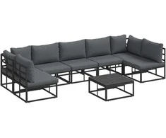 Sodo Sofų Rinkinys su pagalve 8 pcs Juoda Aliuminis