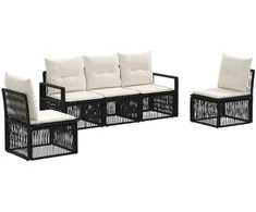 Lauko baldų komplektas Sodo Sofų Rinkinys 5 pcs Juoda poliratanas