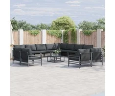 Sodo Sofų Rinkinys su pagalve 13 pcs Juoda Plienas