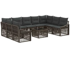 Lauko baldų komplektas Sodo Sofų Rinkinys 10 pcs Pilka poliratanas