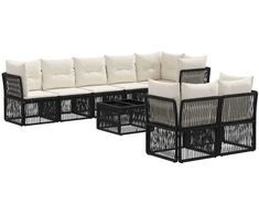 Lauko baldų komplektas Sodo Sofų Rinkinys 9 pcs Juoda poliratanas