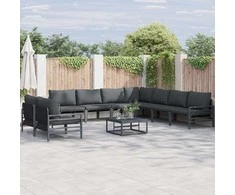 Sodo Sofų Rinkinys su pagalve 10 pcs Juoda Plienas