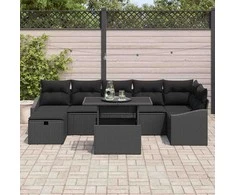 Lauko baldų komplektas Sodo Sofų Rinkinys 8 pcs Juoda poliratanas