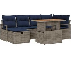 Lauko baldų komplektas Sodo Sofų Rinkinys su pagalve 7 pcs Pilka poliratanas