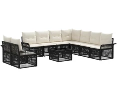 Lauko baldų komplektas Sodo Sofų Rinkinys 10 pcs Juoda poliratanas