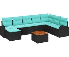 Lauko baldų komplektas Sodo Sofų Rinkinys 9 pcs Juoda ir turkio poliratanas
