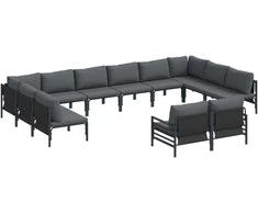 Sodo Sofų Rinkinys su pagalve 12 pcs Juoda Plienas