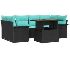 Lauko baldų komplektas Sodo Sofų Rinkinys su saugykla 7 pcs Juoda Poli ratanas
