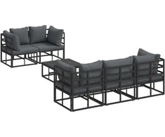 Sodo Sofų Rinkinys su pagalve 6 pcs Juoda Plienas