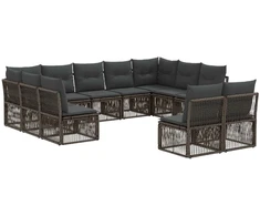 Lauko baldų komplektas Sodo Sofų Rinkinys 11 pcs Pilka poliratanas
