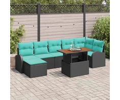 Lauko baldų komplektas Sodo Sofų Rinkinys 8 pcs Juoda Poli ratanas