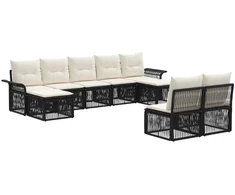 Lauko baldų komplektas Sodo Sofų Rinkinys 9 pcs Juoda poliratanas