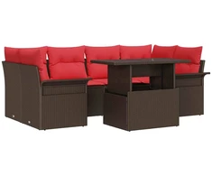Lauko baldų komplektas Sodo Sofų Rinkinys su pagalve 7 pcs Ruda poliratanas