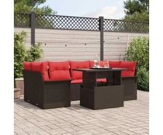 Lauko baldų komplektas Sodo Sofų Rinkinys su pagalve 7 pcs Ruda Poli ratanas
