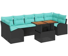 Lauko baldų komplektas Sodo Sofų Rinkinys su saugykla 8 pcs Juoda Poli ratanas