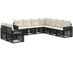 Lauko baldų komplektas Sodo Sofų Rinkinys 9 pcs Juoda ir kreminė balta poliratanas