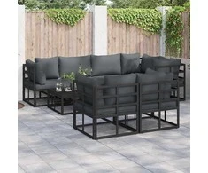 Sodo Sofų Rinkinys su pagalve 7 pcs Juoda Plienas