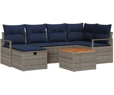 Lauko baldų komplektas Sodo Sofų Rinkinys su pagalve 7 pcs Pilka poliratanas