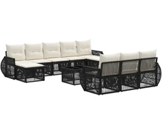 Lauko baldų komplektas Sodo Sofų Rinkinys 11 pcs Juoda ir kreminė balta poliratanas
