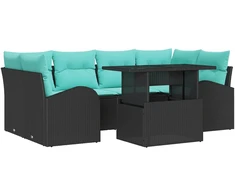 Lauko baldų komplektas Sodo Sofų Rinkinys su pagalve su saugykla 7 pcs Juoda ir turkio