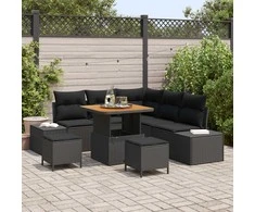 Lauko baldų komplektas Sodo Sofų Rinkinys su pagalve 8 pcs Juoda Poli ratanas