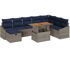 Lauko baldų komplektas Sodo Sofų Rinkinys 9 pcs Pilka poliratanas