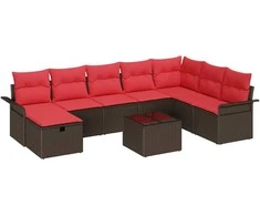 Lauko baldų komplektas Sodo Sofų Rinkinys su pagalve su saugykla 9 pcs Poli ratanas