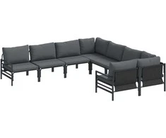 Sodo Sofų Rinkinys su pagalve 8 pcs Juoda Plienas