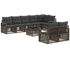 Lauko baldų komplektas Sodo Sofų Rinkinys 9 pcs Pilka poliratanas