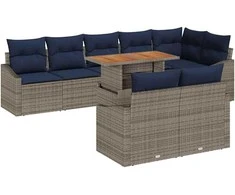 Lauko baldų komplektas Sodo Sofų Rinkinys su saugykla 9 pcs Pilka Poli ratanas