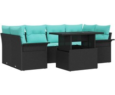 Lauko baldų komplektas Sodo Sofų Rinkinys su pagalve 7 pcs Juoda Poli ratanas